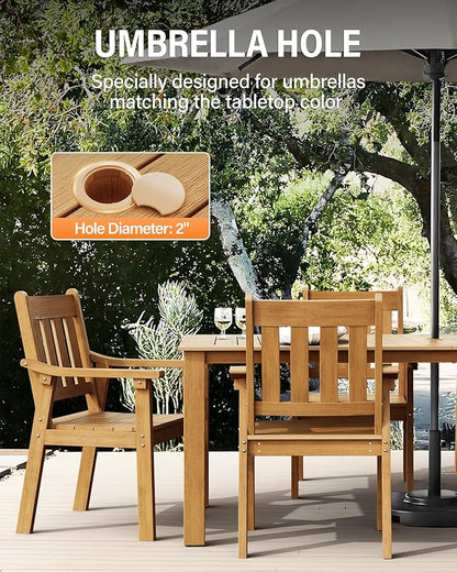 YEFU HIPS Patio Table Set: 10 Piece Outdoor Table and Chairs Dining Furniture Set with Umbrella Hole - Teak Modern Plastic Dining Sets 8 Person for Outside Deck with Metal Aluminum Frame