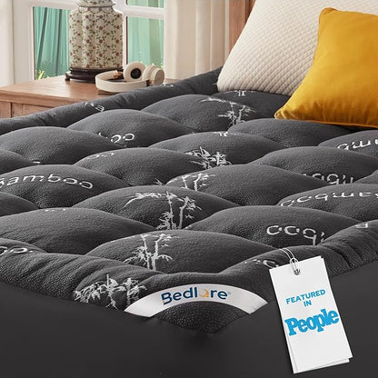 BEDLORE RV Queen Mattress Topper Viscose Derived from Bamboo,Pillow Top Mattress Pad with Stretchable Pockets for 6"-15" Mattress, Soft Breathable Mattress Topper for Back Pain Relief(Dark Gray)