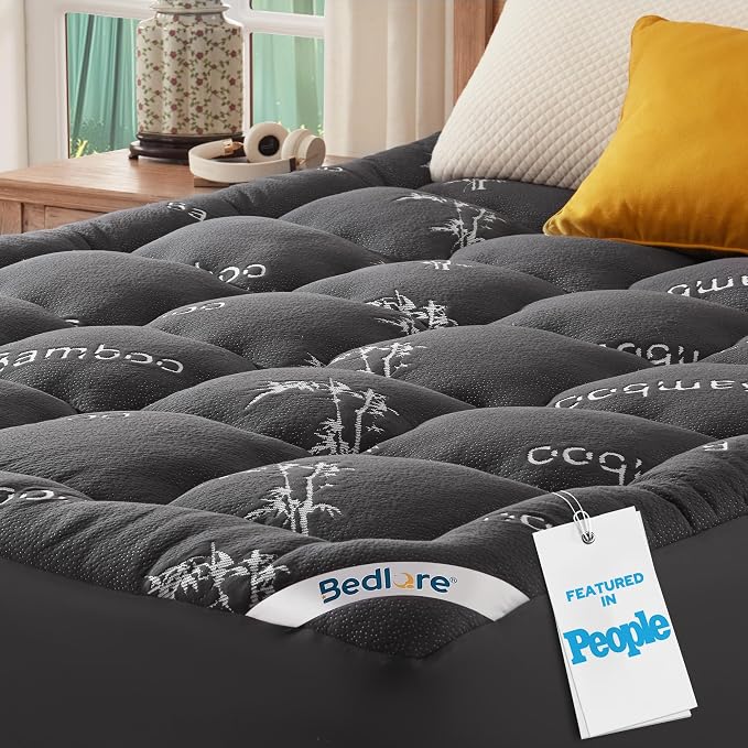BEDLORE King Mattress Topper Viscose Derived from Bamboo, Thick Pillow Top Mattress Pad with Stretchable Pockets for 6"-18" Mattress, Soft Breathable Mattress Topper for Back Pain Relief(Dark Gray)