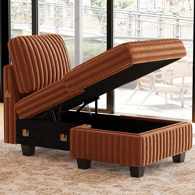 Belffin Modular Sectional Storage Chaise Module for Modular Sectional Sofa Left-Facing Chaise Brick Red Couch