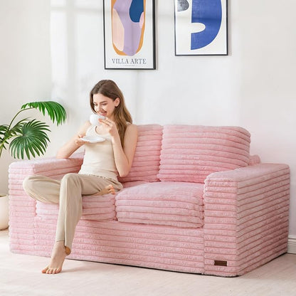 MAXYOYO Boneless Loveseat Sofa Couch for Adults, Floor Bean Bag Couch Sofa | Faux Fur Sofa with Armrests and Back Support, Plush Foam Filled Lounge Couch, Cozy Bean Bag Couch for Living Room, Apartment
