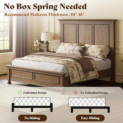 AMERLIFE Solid Wood 3 Piece Bedroom Set Including 65.2" High Queen Bed Frame, Fully Assembled Nightstands Set of 2 with 2 Storage Drawers for Bedroom, Light Brown
