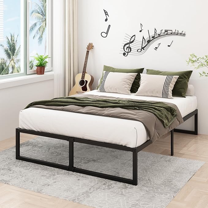 Lutown-Teen 14 Inch California King Bed Frames No Box Spring Needed Heavy Duty Metal Cal King Platform for Mattress Foundation, Noise Free, Easy Assembly, Black