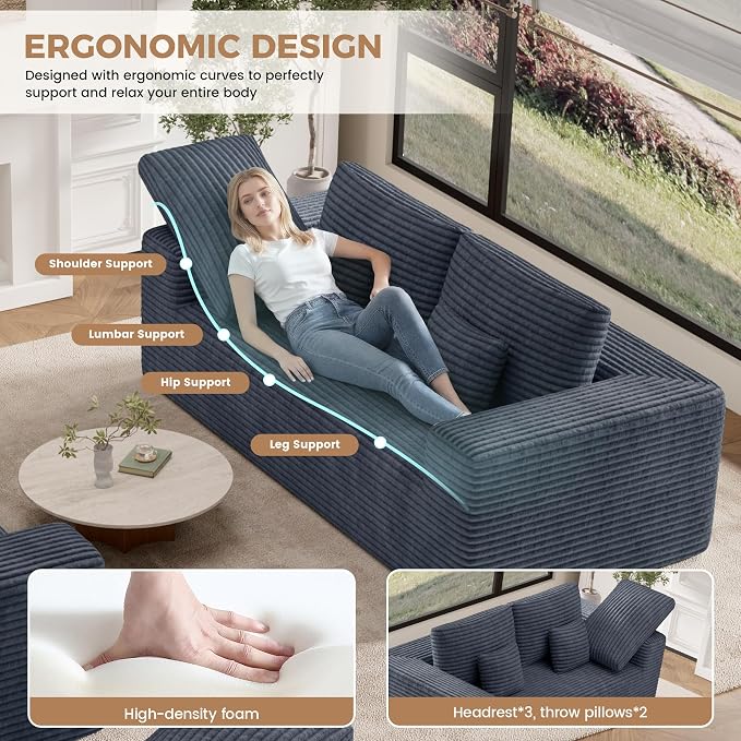 Luxanimarion 80'' Modern Cloud Loveseat Sofa, No Assembly Required Deep Seat Comfy Small Couches Includes 2 pcs Pillows for Living Room, Bedroom, Apartment(Grey)