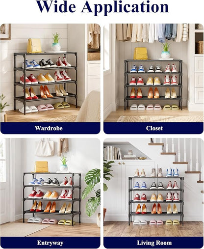 Kitsure Shoe Rack - Non-Woven Shoe Rack Shelf, Shoe Organizer for Closet, Entryway, Garage & Corridor, Stackable Shoe Shelves, X-Large, Black