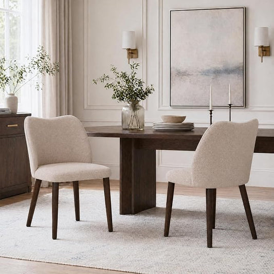 COLAMY Upholstered Dining Chairs Set of 2, Modern Kitchen & Dining Room Chairs with Curved Back, Fabric Padded Seat and Solid Wood Legs, Side Chairs for Restaurant, Cafe & Home, Camel