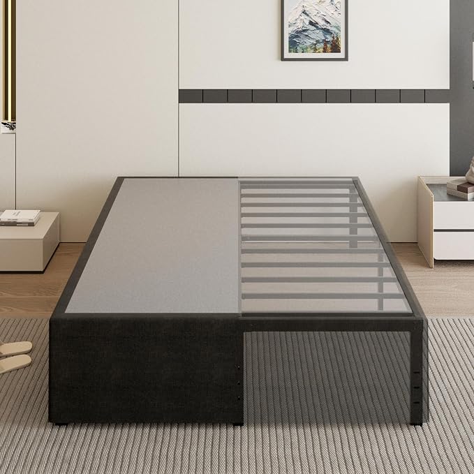 Cieemine 18 Inch Queen Bed Frame with Black Bed Cover, Metal Bed Frames Queen Size No Box Spring Needed, Heavy Duty Mattress Foundation, Easy Assembly, Noise Free