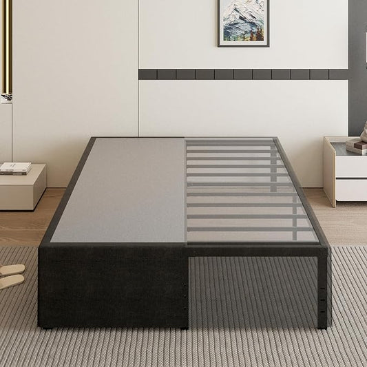 Cieemine 18 Inch Full Size Bed Frame with Black Bed Cover, Metal Bed Frame Full Size No Box Spring Needed, Heavy Duty Mattress Foundation, Easy Assembly, Noise Free
