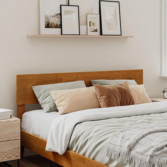 AFI, Orlando Queen Adjustable Modern Solid Wood Panel Headboard, Light Toffee