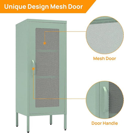 Slim Metal Storage Cabinet with Mesh Doors - 42'' Tall Narrow Organizer Tower, Compact Freestanding Cabinet, Versatile Utility Storage for Home, Office, Kitchen, Living Room, Durable and Modern Design