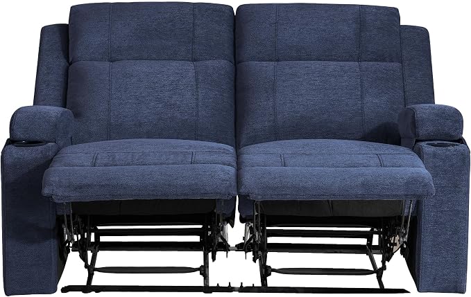 GUEAPY 55" Loveseat Reclining Sofa with Cup Holders – Manual Double Reclining Sofa for Aprtment & Small Spaces, Chenille Fabric Reclinig Couch with Wide Armrests & Side Storage for Livingroom Blue