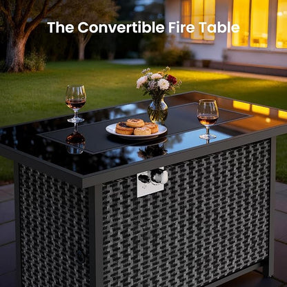 Ciays 43″ Propane Fire Pit with Glass Wind Guard, CSA-Listed 60,000 BTU Outdoor Gas Fire Pit Table, Tempered Glass Top, Glass Rocks,Lid, Adjustable Legs, Fire Table for Patio, Garden & Party, Black