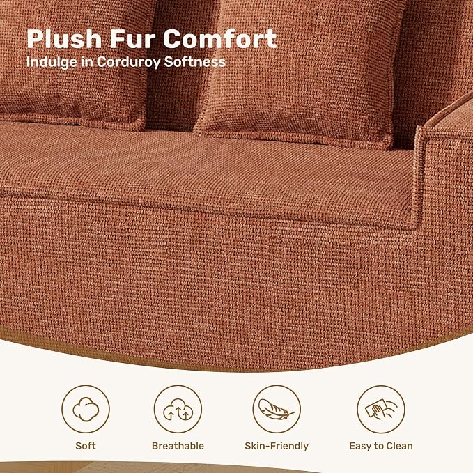 Luxanimarion 77'' Modern Small Loveseat, No Assembly Required Cloud Sofa Cloud Sofa Boneless Couches with 2 pcs Pillows for Living Room, Apartment(Polar Fleece-Brown)