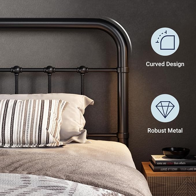 Allewie Twin Size Metal Platform Bed Frame with Victorian Style Wrought Iron-Art Headboard/Footboard, No Box Spring Required, Black