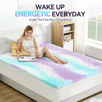 SINWEEK 2 Inch Egg Crate Memory Foam Mattress Topper Twin XL, Twin Extra Long Mattress Pads for College Dorm Room, Pressure Relieve CertiPUR-US Certified,39x80 Inches, Colorful