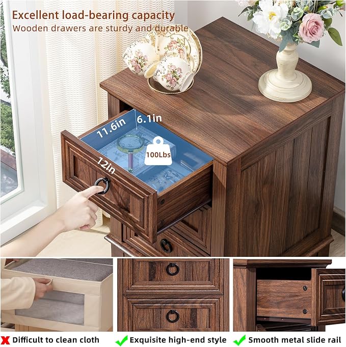 Joaxswe Farmhouse Nightstand Set of 2, 18 Inch End Table with 3 Drawer Metal Handle, Dresser for Bedroom, Sofa Bed Side Table Chest of Drawers,Wood Night Stand Cabinet for Organizer, Living Room-Brown