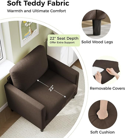 Welzona Sofa Accent Chair, 33" Reading Chair for Bedroom, Tool-Free Setup Living Room Accent Chairs, Comfy Arm Chairs Living Room, All-Wood Reading Nook, Brown