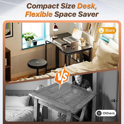 Huuger Folding Desk with Storage Shelf, 31.5 Inch Foldable Computer Table for Small Spaces, Space Saving Sofa Table for Couch, Writing Work Office Computer Desk, Easy to Fold, Black
