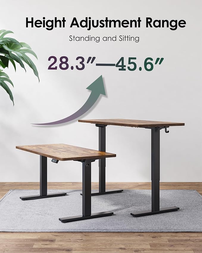 TIQLAB 55 * 28 Inches Standing Desk, Adjustable Height Stand up Desk,Sit Stand Home Office Table with Splice Board, Rustic Brown