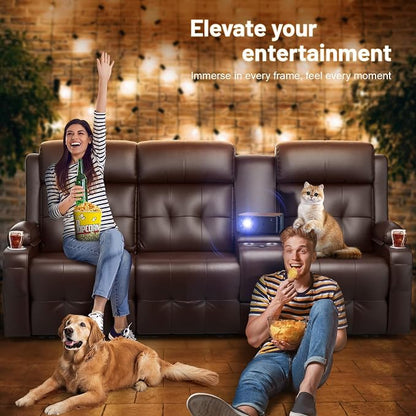 Loveseat Recliner Sofa, Home Theater Seating with Massage, 3 Seat Reclining Loveseats with Console, Wall Hugger RV Couch Movie Theater Chairs, RV Furniture Sofas with USB, Cup Holders for Gaming Room