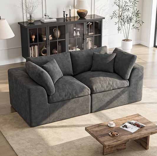 Loveseat Sofa | 72 Inch Modern Boneless Couch for Small Spaces | 2 Seater Small Sofa for Apartment Bedroom Living Room | Dark Grey Love Seat