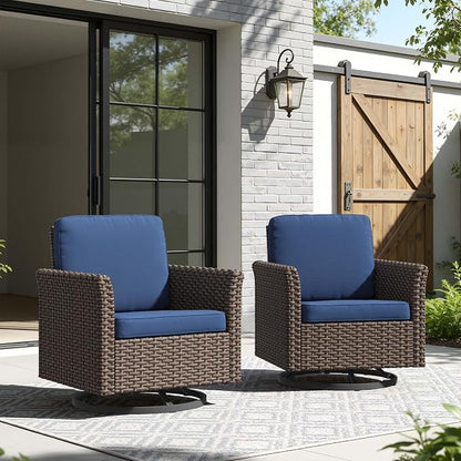 Patio Wicker Swivel Chairs with High Back Set of 2, All Weather PE Wicker Outdoor Swivel Chairs with Waterproof Cushion for Porch, Backyard, Balcony, Deck