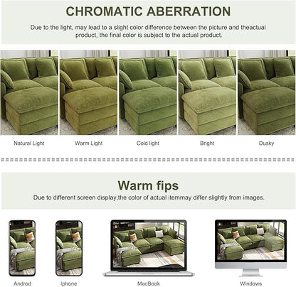 107" Cloud Couch Sectional, U Shaped Modular Sectional Sofa, 4-Seat Deep Seat Couch with 6 Removable Washable Pillows and 2 Ottoman for Living Room, Bedroom, Apartment, Green