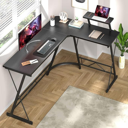 Mr IRONSTONE 63" L Shaped Computer Desk, Corner Desk, Home Office Desk, Gaming Writing Workstation with Large Monitor Stand, Easy to Assemble, Black