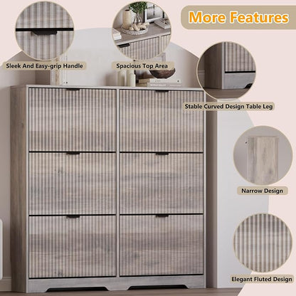 BORNOON Large Shoe Cabinet for Entryway, Tall Narrow Shoe Storage Cabinet with 6 Flip Drawers and Adjustable Shelves, Shoe Rack Cabinet Organizer for Hallway, Foyer, Small Apartment