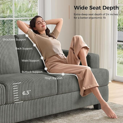 COPIAE 89 Inch Sofa with Extra Deep Seats Oversize, 3 Seater Sofa for Living Room, Modern Couch and Sofa, Comfy Armrests and Seats and Backrests, Easy Installation,Wide Corduroy Fabric Dark Grey