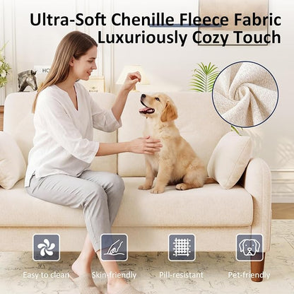 Vipbear 48" Loveseat Sofa,Modern Small Couches for Small Spaces,Beige Chenille Love Seat Couch for Living Room,Bedroom,Apartment,Office,Deep Seat,Throw Pillow,Side Pockets,Curved Armrest