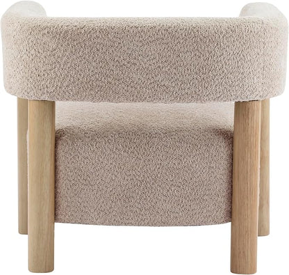 Christopher Knight Home Carly Low Profile Accent Chair, Round Backrest Side Chair, Living Room Armchair with Boucle Fabric Cushion, Comfy Reading Chair for Bedroom, Wooden Single Lounge Sofa, Wheat