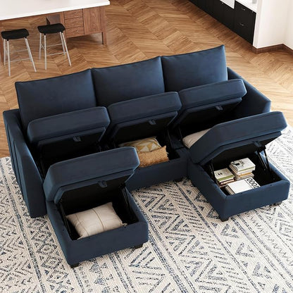 Belffin Modular Sectional Sofa with Double Chaise Velvet U Shaped Sofa Reversible Sectional Couch with Storage Blue
