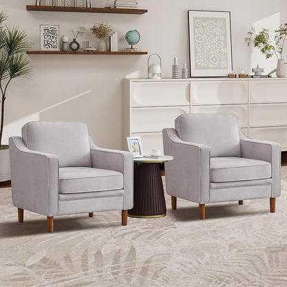 Kingfun Accent Chair Set of 2, Living Room Chairs, Mid Century Reading Armchair, Chenille with Solid Wood Foot, Upholstered Modern Decor for Bedroom, Apartment