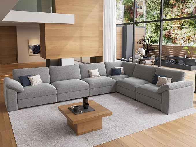 EASE MOOSE Oversized L Shape Sectional Couch,Extra Large Deep seat Grey Sectional Modular Sofa for Living Room,Light Grey