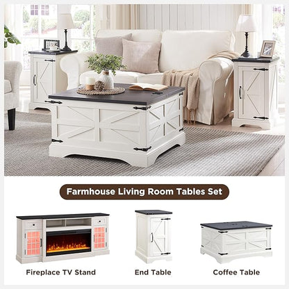 JXQTLINGMU Farmhouse Lift Top Coffee Table with Large Storage, 36" Square Wood Living Room Table with Hidden Compartment, Lift Tabletop Dining Table for Home, White
