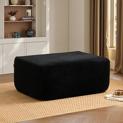 ovios 37" Corduroy Ottoman, Upholstered Cloud Ottoman for Boneless Couch in a Box, Modular Sectional Couches for Living Room Bedroom, Compressed Memory Foam, No Assembly Require, Black