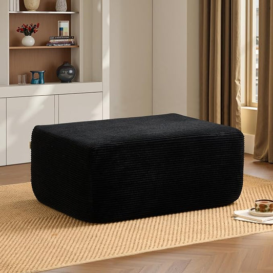 ovios 37" Corduroy Ottoman, Upholstered Cloud Ottoman for Boneless Couch in a Box, Modular Sectional Couches for Living Room Bedroom, Compressed Memory Foam, No Assembly Require, Black