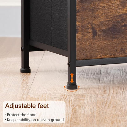 LOAKEKEL Nightstands Set of 2, Night Stand with Charging Station, End Tables with Storage Shelf for Small Spaces, Bedside Table with 2 Fabric Drawers for Bedroom, Rustic Brown, HETS020PBR