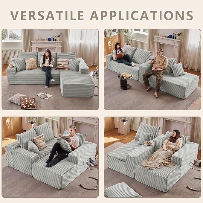 107.5" Cloud Sectional Couch with L-Shape Chaise, Modern Cloud Couch with Deep Seat, Modular Sectional Couches for Living Room, Apartment, Office, No Assembly Required