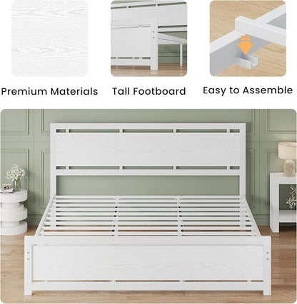 LIKIMIO King Bed Frame with Headboard and Footboard, Metal Strong Supports, Easy Assembly, Noise-Free, No Box Spring Needed, White