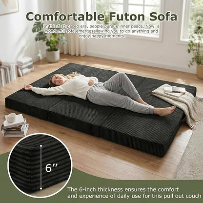 5-in-1 Convertible Sofa Bed, Boneless Couch Loveseat with Removable Cushions & Washable Cover, Futon Sofa Bed with Handle, Pull Out Couch for Small Spaces, Full Size, Black