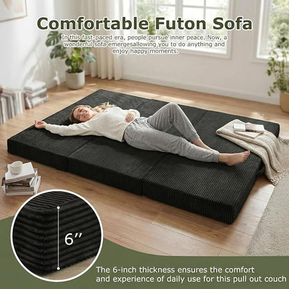 5-in-1 Convertible Sofa Bed, Boneless Couch Loveseat with Removable Cushions & Washable Cover, Futon Sofa Bed with Handle, Pull Out Couch for Small Spaces, Queen Size, Black