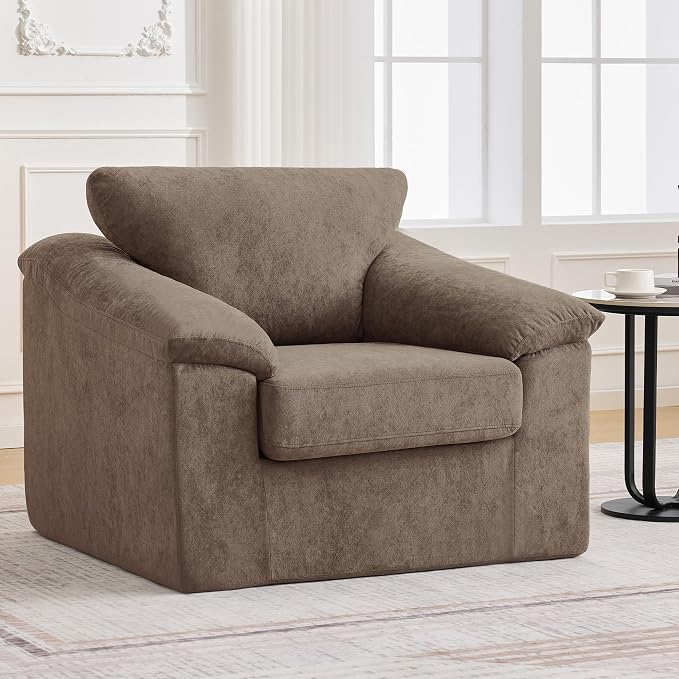 Boneless Single Sofa Chair, Modern Cloud Accent Chair, Comfy Deep Seat Couch for Living Room, Bedroom, Apartment, Small Space, No Assembly, Brown