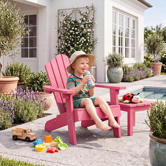 Giantex Kids Adirondack Chair, All-Weather HIPS Children's Outdoor Chair with Tilted High Backrest, Toddler Beach Chair for Garden Patio Backyard, Kids Lawn Chairs for Age 3-7 (1,Pink)