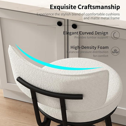 Bar Stools Set of 4, 26 Inches Modern Counter Stools with Metal Legs, Boucle Barstools with Backs, Bar Chairs for Kitchen Island, Upholstered Fabric White 2501