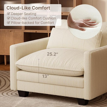 Gizoon Cloud Accent Chair with Washable Cover, Corduroy Single Sofa Chair with Comfy Deep Seat, Modern Armchair with Pillow for Living Room Bedroom, Beige