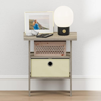 Furinno TIDUR 3-Tier Night Stand, Nightstand with Storage Bin, Sonoma Oak | Open Shelf Design, Bedside Table, End Table, Side Table for Bedroom, Living Room