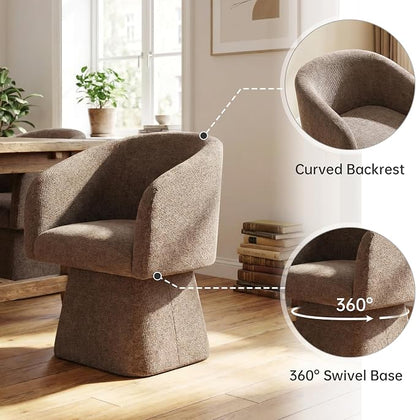 VKNOW Upholstered Swivel Dining Chairs Set of 2, Modern Dining Room Chairs with Barrel Back, Accent Arm Chair for Dining Room, Living Room, Bedroom, Vanity, Dark Brown
