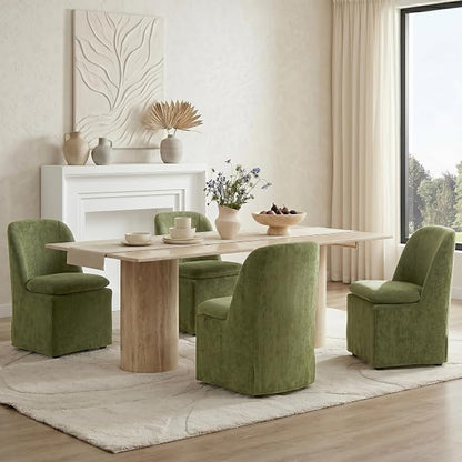 KISLOT Upholstered Dining Chairs Set of 4 with Hidden Casters, Modern Kitchen Chairs with Removable Washable Cover, Padded Dining Room Chairs with Chenille Velvet Fabric & Metal Frame, Green